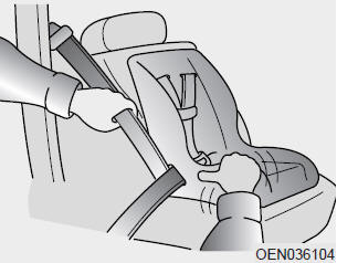 Kia Carnival: Using a child restraint system Kia Carnival: Using a child restraint system. 5. Remove as much slack from the belt as possible by pushing down on the child