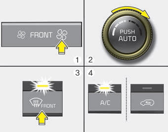 Kia Carnival: Automatic climate control system Kia Carnival: Automatic climate control system. 1. Set the fan speed to the highest position.