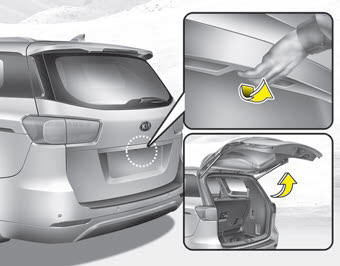 Kia Carnival: Opening the tailgate Kia Carnival: Opening the tailgate.
