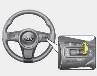 Kia Carnival: To increase cruise control set speed Kia Carnival: To increase cruise control set speed. Follow either of these procedures: