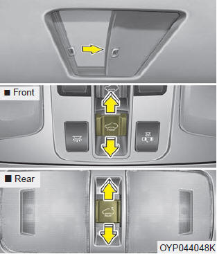 Kia Carnival: Sliding the sunroof Kia Carnival: Sliding the sunroof. To open the sunroof, pull the sunroof control lever backward.