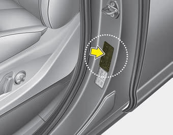 Kia Carnival: Vehicle certification label Kia Carnival: Vehicle certification label. The vehicle certification label attached on the driver’s side center pillar gives