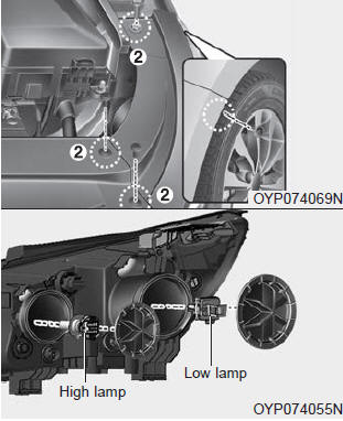 Kia Carnival: Front light bulb replacement Kia Carnival: Front light bulb replacement. 1. Open the hood.