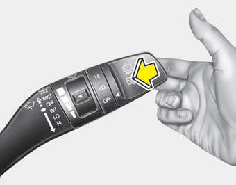 Kia Carnival: Front windshield washers Kia Carnival: Front windshield washers. In the OFF position, pull the lever gently toward you to spray washer fluid on